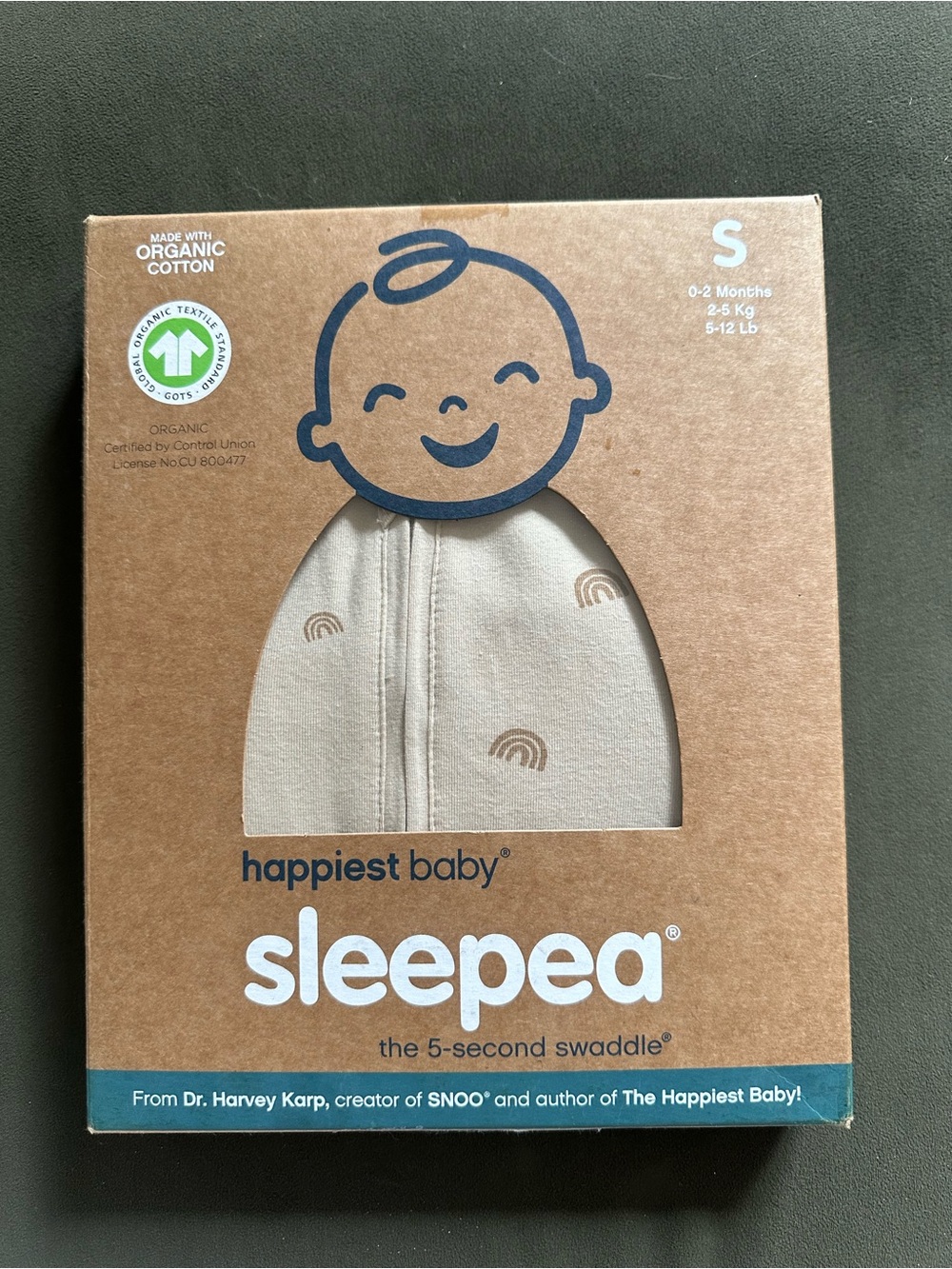 Sleepea Organic Baby Swaddle - Cream Rainbows, Small